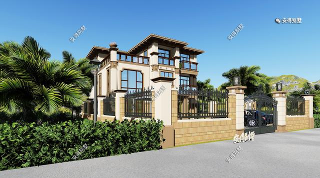 豪華3層歐式別墅設(shè)計(jì)圖，12x14室內(nèi)挑空大廳、超多臥室，驚艷全村