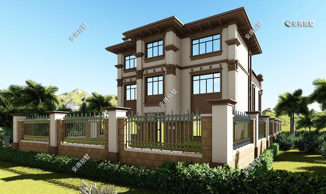 豪華3層歐式別墅設(shè)計(jì)圖，12x14室內(nèi)挑空大廳、超多臥室，驚艷全村