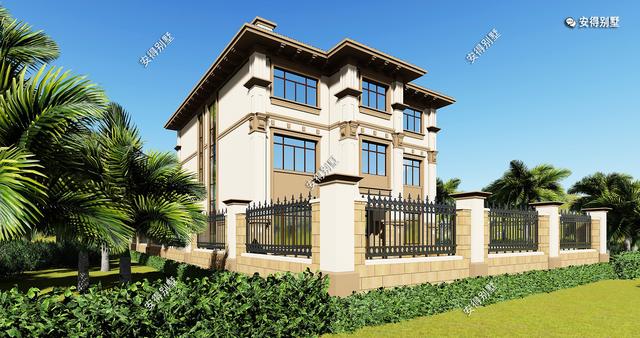 豪華3層歐式別墅設(shè)計(jì)圖，12x14室內(nèi)挑空大廳、超多臥室，驚艷全村