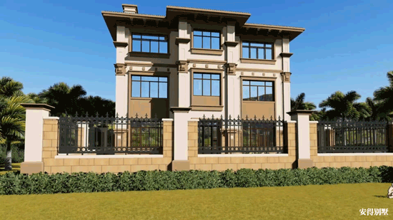 豪華3層歐式別墅設(shè)計(jì)圖，12x14室內(nèi)挑空大廳、超多臥室，驚艷全村