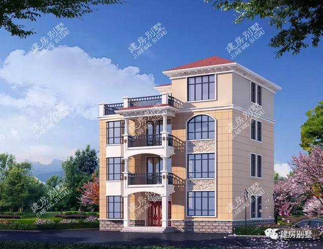 經(jīng)典四層別墅設(shè)計圖，外設(shè)多陽臺，內(nèi)配復(fù)式客廳和旋轉(zhuǎn)樓梯的別墅，建一棟真帶勁