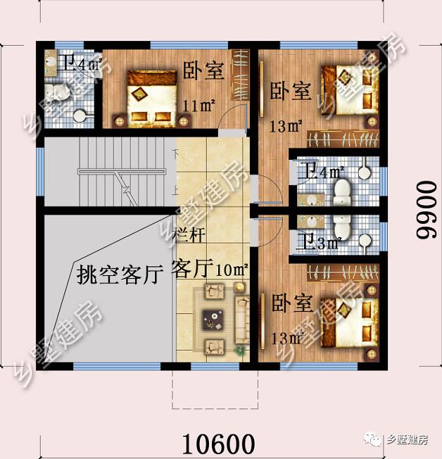 三層別墅設(shè)計圖，10X10米的宅基地建這款，實惠又氣派，快來建一棟！