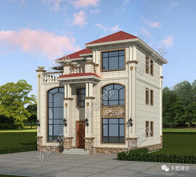 三層別墅設(shè)計圖，10X10米的宅基地建這款，實惠又氣派，快來建一棟！