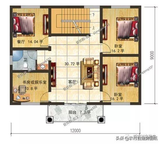 戶型方正面積適中的經(jīng)濟(jì)型二層農(nóng)村別墅設(shè)計(jì)圖，二三十萬就能建