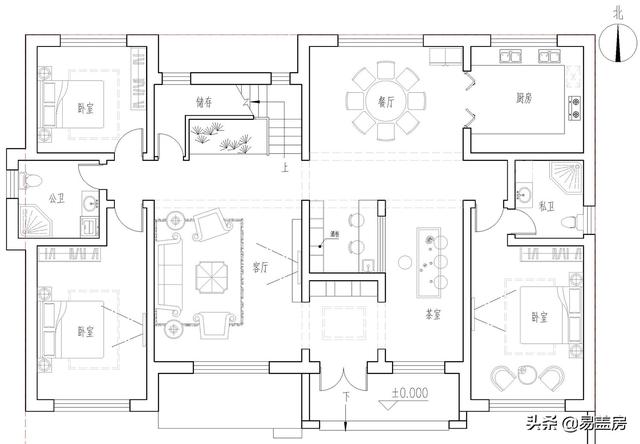 農(nóng)村別墅設(shè)計(jì)圖，平屋頂帶庭院，北京現(xiàn)代小院通透開(kāi)闊，老人都稱贊