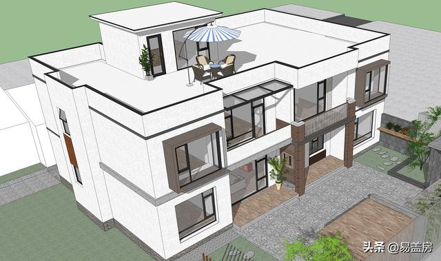 農(nóng)村別墅設(shè)計(jì)圖，平屋頂帶庭院，北京現(xiàn)代小院通透開(kāi)闊，老人都稱贊