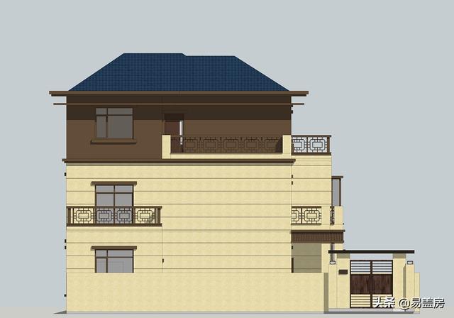 河南農村大氣新中式別墅設計圖，3露臺7臥室庭院實用，60萬建成村內最美