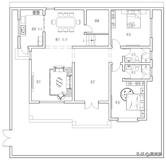 河南農村大氣新中式別墅設計圖，3露臺7臥室庭院實用，60萬建成村內最美