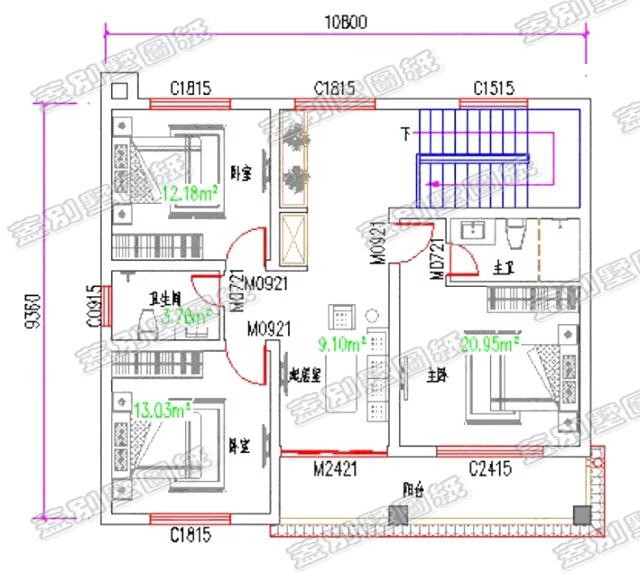 11×9米20萬帶走廊+套間農村簡單實用二層自建房設計圖推薦