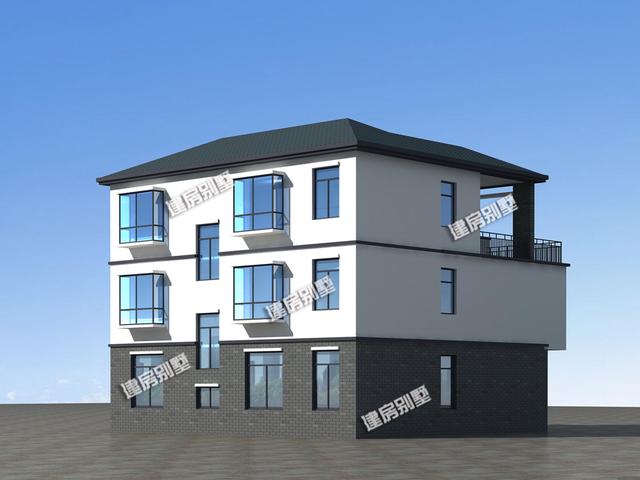 12x10.8新中式三層別墅設(shè)計圖，占地115平，頂層帶花壇，一層帶內(nèi)院車庫，