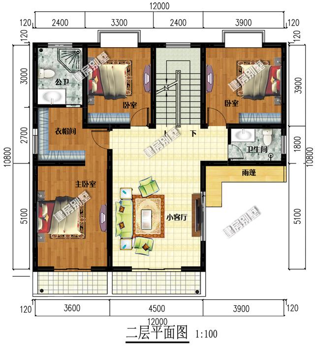 12x10.8新中式三層別墅設(shè)計圖，占地115平，頂層帶花壇，一層帶內(nèi)院車庫，