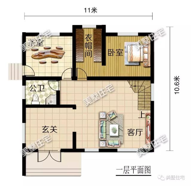 現(xiàn)代風(fēng)別墅設(shè)計(jì)圖又出新款，占地116平帶挑高客廳和茶室，廚房另建