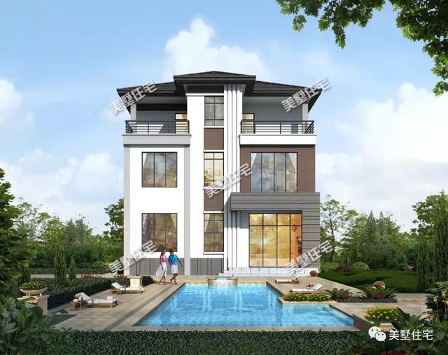 現(xiàn)代風(fēng)別墅設(shè)計(jì)圖又出新款，占地116平帶挑高客廳和茶室，廚房另建