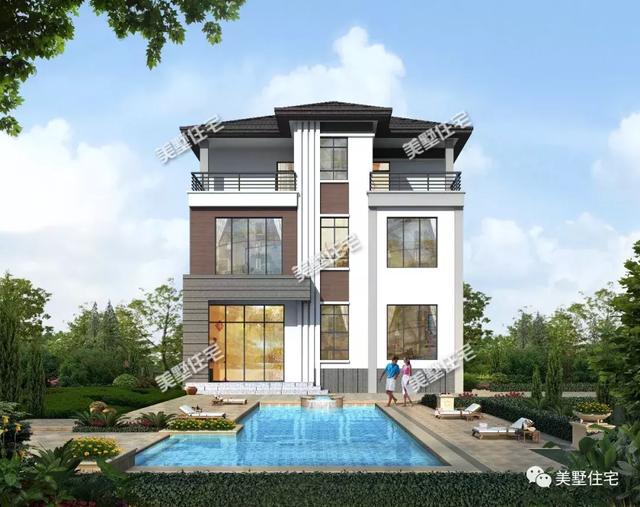 現(xiàn)代風(fēng)別墅設(shè)計(jì)圖又出新款，占地116平帶挑高客廳和茶室，廚房另建