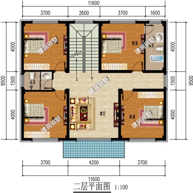 中式三層別墅設(shè)計(jì)圖，11.6x9.5米，簡單中國風(fēng)，傳統(tǒng)建筑美！