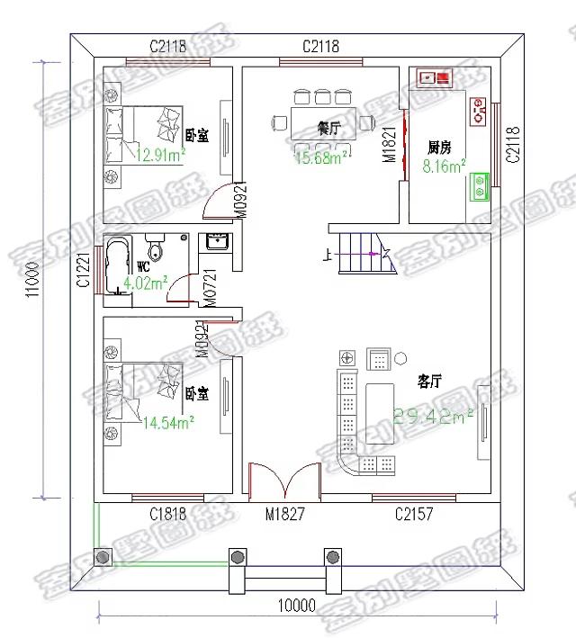 農(nóng)村二層自建房設(shè)計圖，清新耐看，采光透氣，客廳中空設(shè)計，現(xiàn)代時尚
