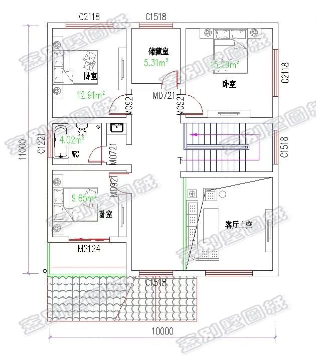 農(nóng)村二層自建房設(shè)計圖，清新耐看，采光透氣，客廳中空設(shè)計，現(xiàn)代時尚