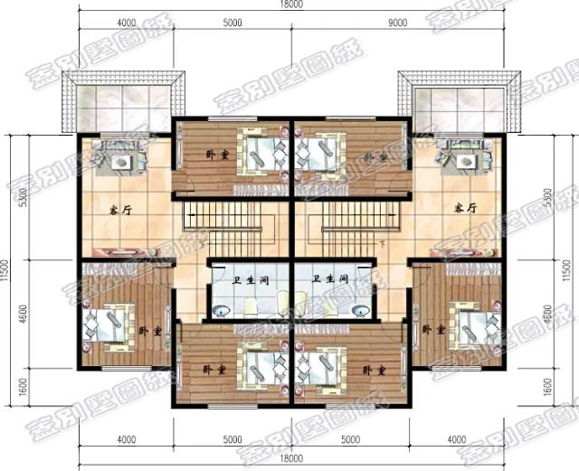 開間12米二層雙拼別墅全套施工效果圖，簡單實用，造價經(jīng)濟
