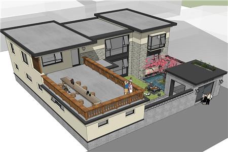 簡歐風格二層農村自建房設計圖，入戶就有一個大庭院，好生別致