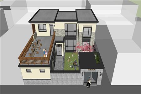 簡歐風格二層農村自建房設計圖，入戶就有一個大庭院，好生別致