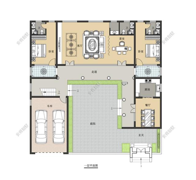 這款四合院別墅設計圖，占地面積不需要很大，小面積也可以建的精致合院別墅