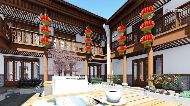 這款四合院別墅設計圖，占地面積不需要很大，小面積也可以建的精致合院別墅