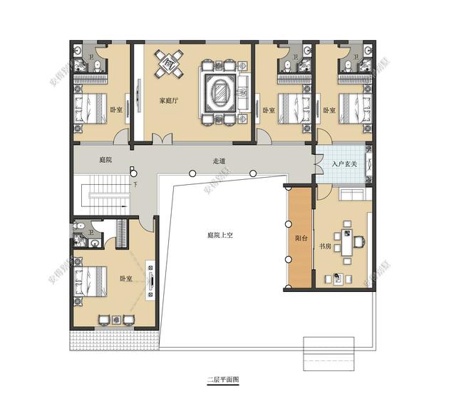 這款四合院別墅設計圖，占地面積不需要很大，小面積也可以建的精致合院別墅