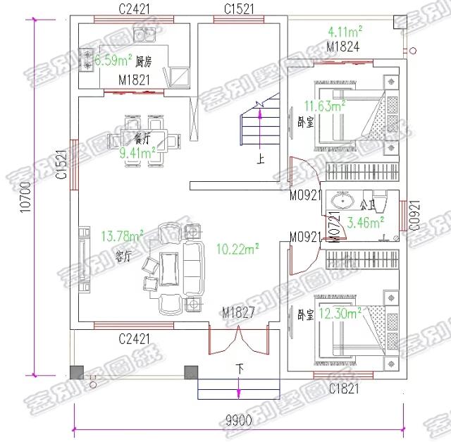 簡(jiǎn)歐二層農(nóng)村小別墅設(shè)計(jì)圖，占地100平米左右