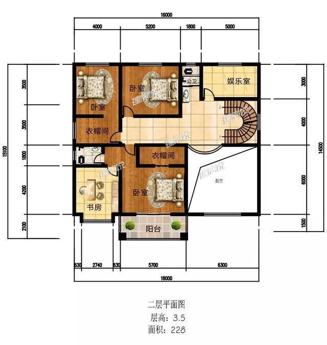 16X15三層歐式別墅設(shè)計(jì)圖，娛樂室+露臺+衣帽間，住的寬敞又舒適