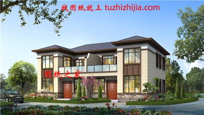 200平米新中式二層雙拼樓房設(shè)計(jì)圖，實(shí)用美觀，單戶面積100平米