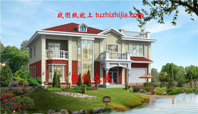 簡歐風格帶車庫的兩層農(nóng)村自建房設計圖