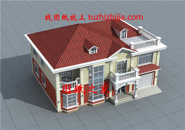 簡歐風格帶車庫的兩層農(nóng)村自建房設計圖