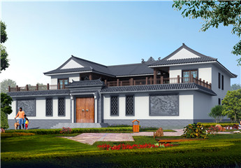 帶庭院中式二層四合院別墅設(shè)計(jì)效果圖片，方方正正