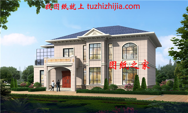 全套歐式二層別墅設計cad圖紙，含效果圖，帶車庫