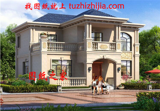 二層歐式小別墅設計方案，全套建筑設計圖紙+外觀效果圖