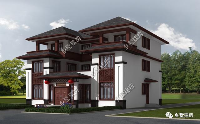 新中式風(fēng)格農(nóng)村自建別墅設(shè)計(jì)圖，充分展示了中國風(fēng)建筑的魅力