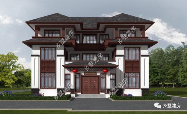 新中式風(fēng)格農(nóng)村自建別墅設(shè)計(jì)圖，充分展示了中國風(fēng)建筑的魅力