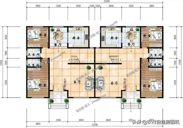 復(fù)式雙拼三層農(nóng)村自建別墅設(shè)計圖，兄弟一起建最好