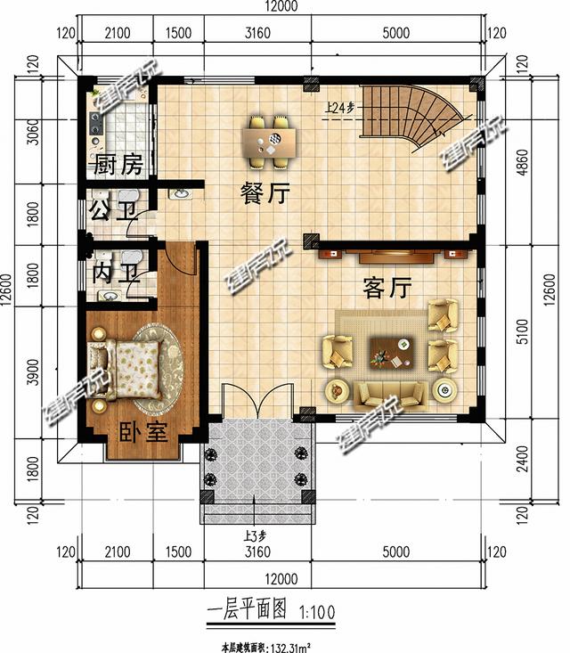 現(xiàn)代風(fēng)格12X12米三層鄉(xiāng)村別墅設(shè)計(jì)圖，村長都夸好看