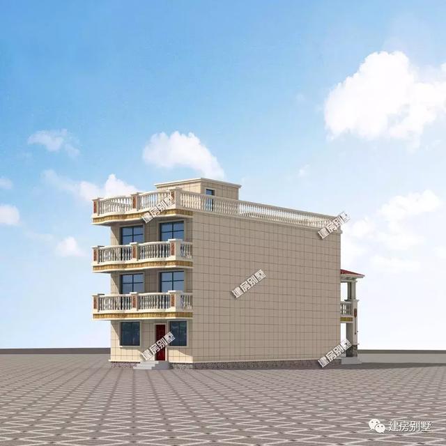 三層農(nóng)村別墅設(shè)計(jì)圖，7×18米，小開間的平屋頂戶型，附裝修效果圖