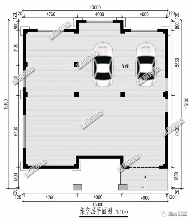兩棟帶架空層設計的自建房設計圖，面寬小也很氣派
