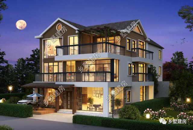 現代風三層農村別墅設計圖，簡約大氣，有強烈的時尚感