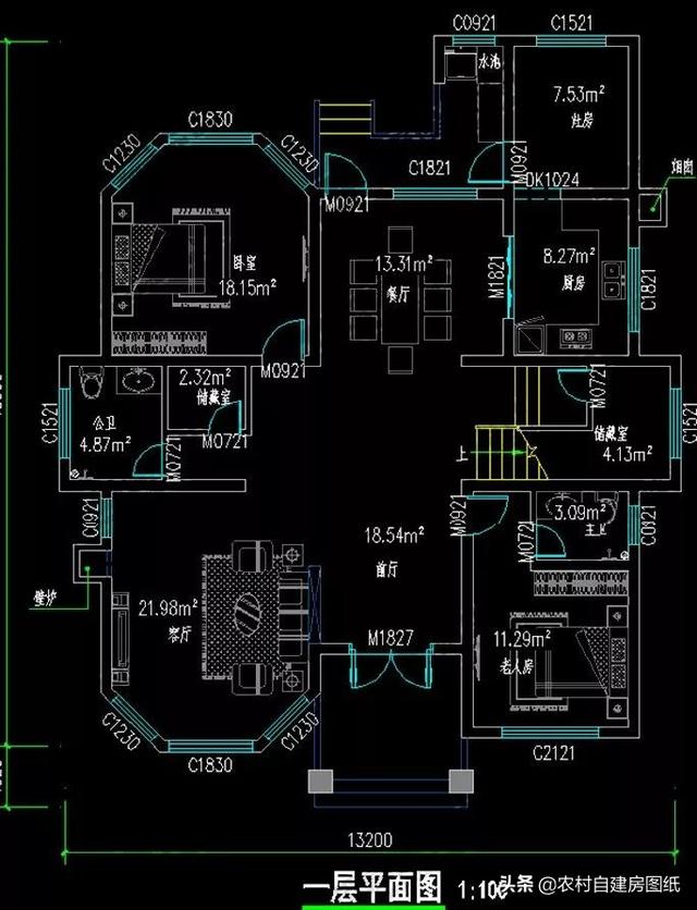 三層農(nóng)村自建房設(shè)計(jì)圖，帶有柴火灶和壁爐，冬天有了這兩樣，再冷室內(nèi)也溫暖如春