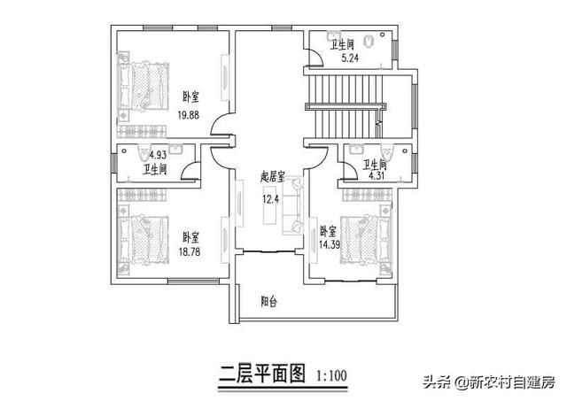 這套農(nóng)村二層平屋頂自建房設(shè)計(jì)圖，占地小，采光好