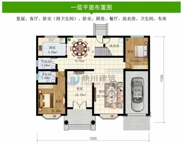 8款面寬15米的農村別墅設計圖，第1棟中式風格，第3棟帶車庫