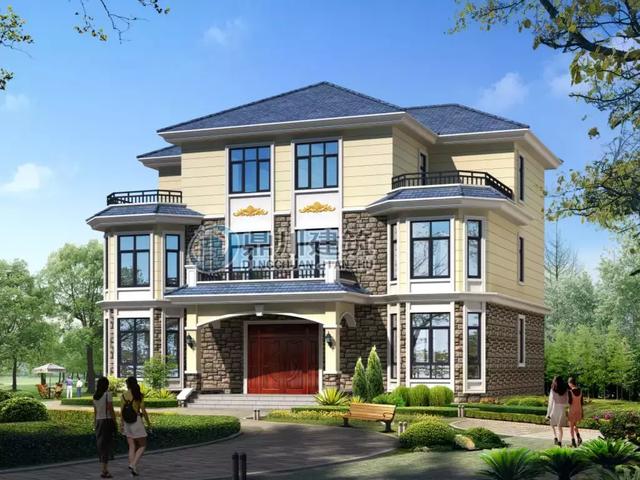 8款面寬15米的農村別墅設計圖，第1棟中式風格，第3棟帶車庫