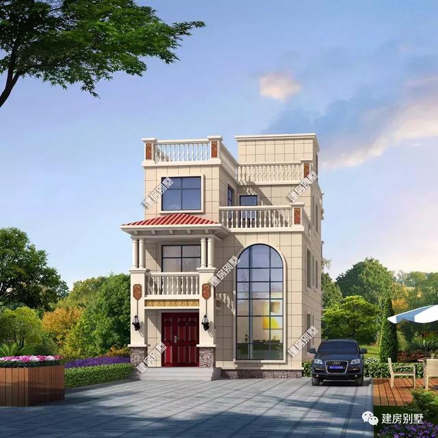 造價(jià)33萬左右寬7×18米農(nóng)村別墅設(shè)計(jì)圖，外觀是平屋頂戶型