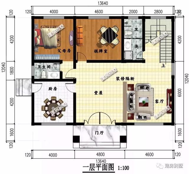 開間13.64×12米農(nóng)村別墅設計圖，看著就有強烈想要住進去的欲望