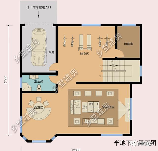 挑空客廳+多功能半地下室三層農(nóng)村自建房設(shè)計(jì)圖，基本可以滿足大多數(shù)人的需求