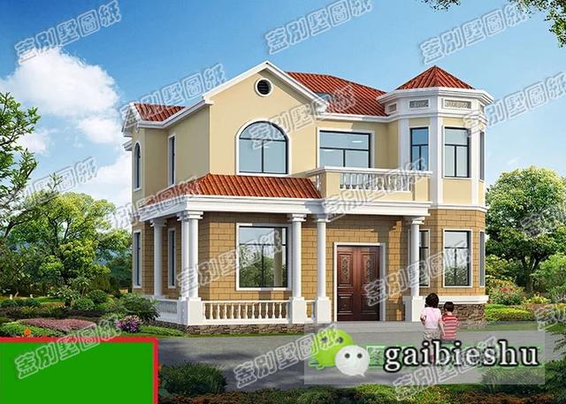 帶挑空客廳農(nóng)村二層小別墅施工圖，12萬(wàn)2廳5臥，時(shí)尚大氣